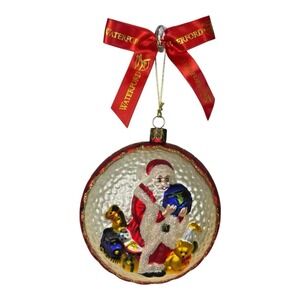 Waterford Holiday Heirlooms Santa Claus Glass Ball Ornament Red Ribbon 2003 VTG